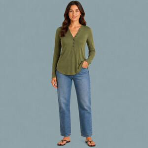 James Perse 0 Size XS Olive Army Green Slub Henley ButtonLong Sleeve Knit Top